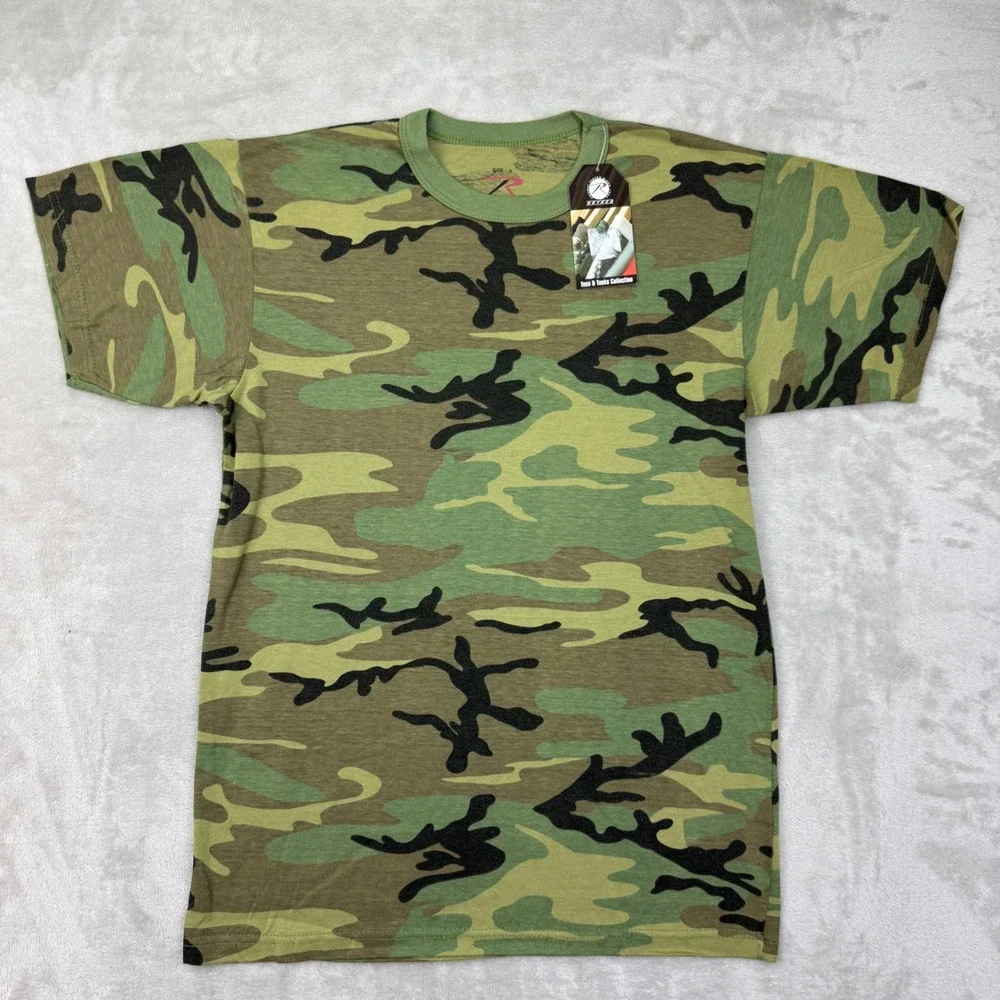 Rothco T Shirt Mens‎ Small Green Vintage Woodland Camo Military Tactical New